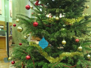 job security Christmas bauble on the Brotherton Library Christmas tree