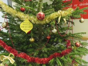 job security Christmas bauble on the Health Sciences Library Christmas tree