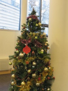 job security Christmas bauble on the Ziff building Christmas tree